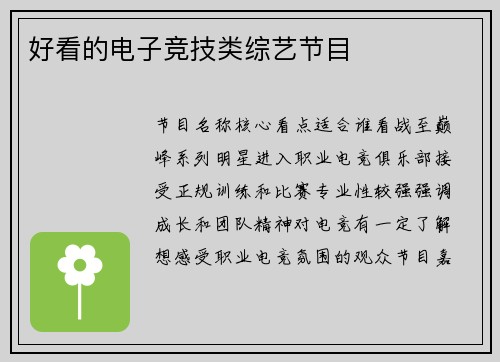 好看的电子竞技类综艺节目